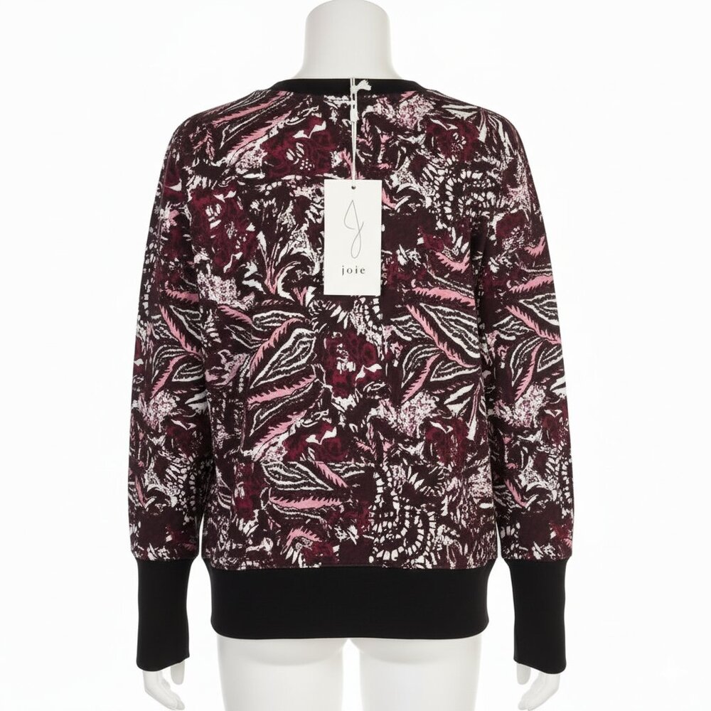 NWT Joie Caleigh Burgundy Floral Paisley Cotton Crop Sweatshirt Womens M - Picture 3 of 13